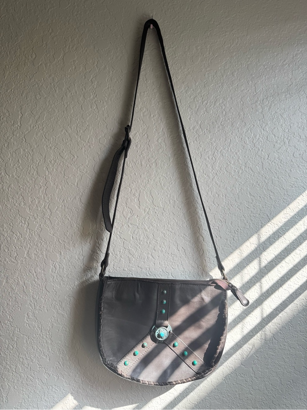 Vaccari Western Brown Leather Purse Handbag Turquoise Studs Concho Longhorn